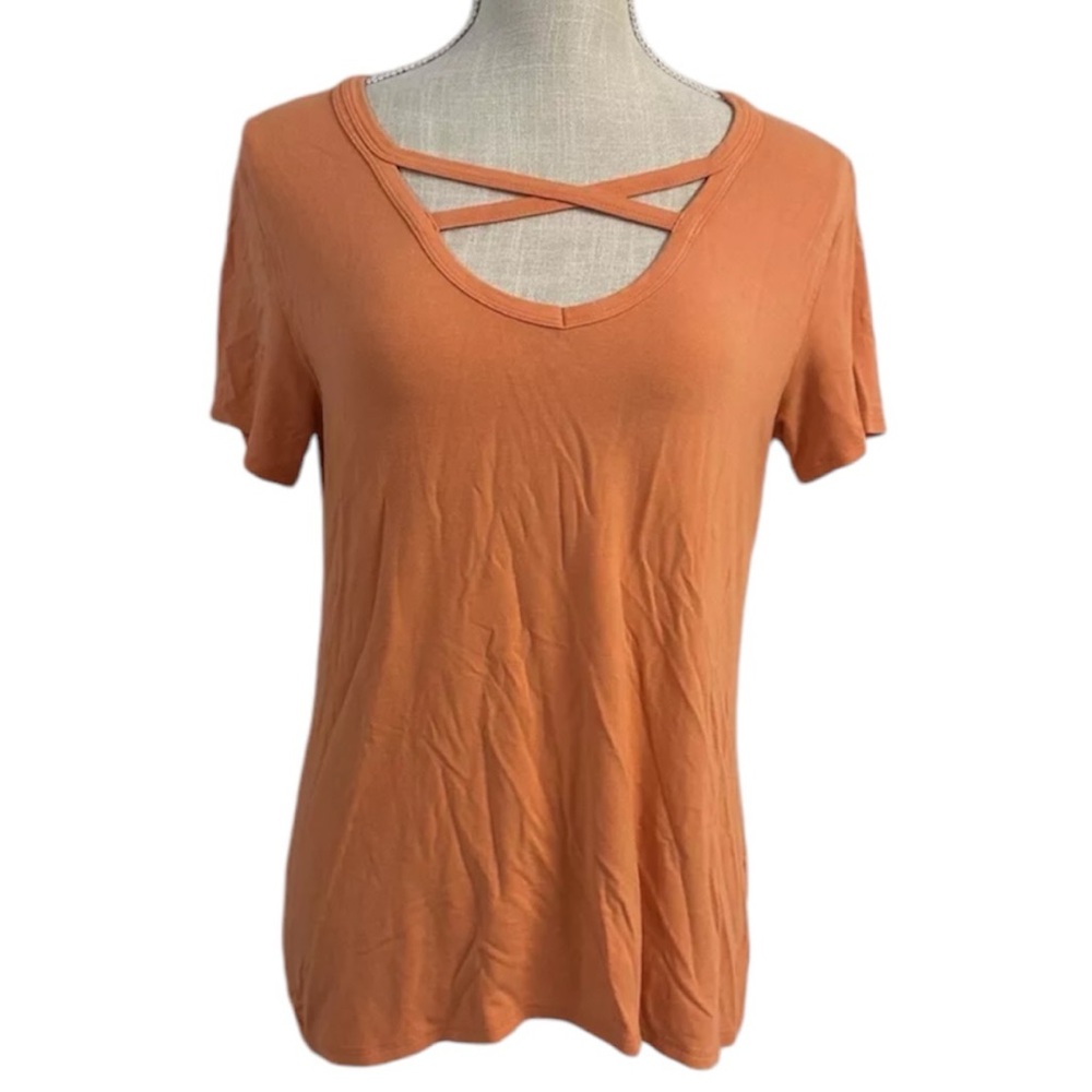 Quiet Storm Surf Shop Orange Criss Cross Bust Tee Sz Medium
